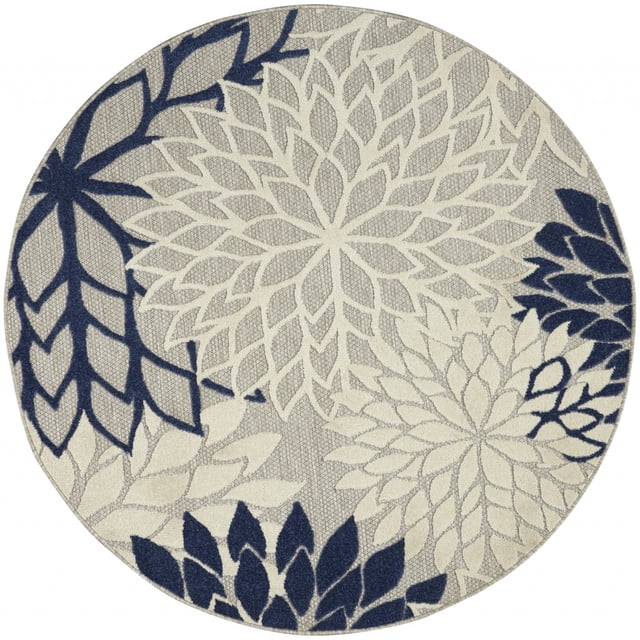 homeroots home decor 384832 4’ Round Ivory and Navy Indoor Outdoor Area Rug