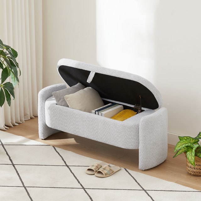 Kossmai Oval Lamb Fleece Fabric Storage Bench 47.24"L
