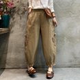 thumbnail image 1 of Simua Women's Harem Pants, Vintage Lace Embroidered Patchwork High Waist Ruffle Trousers with Pockets, 1 of 5