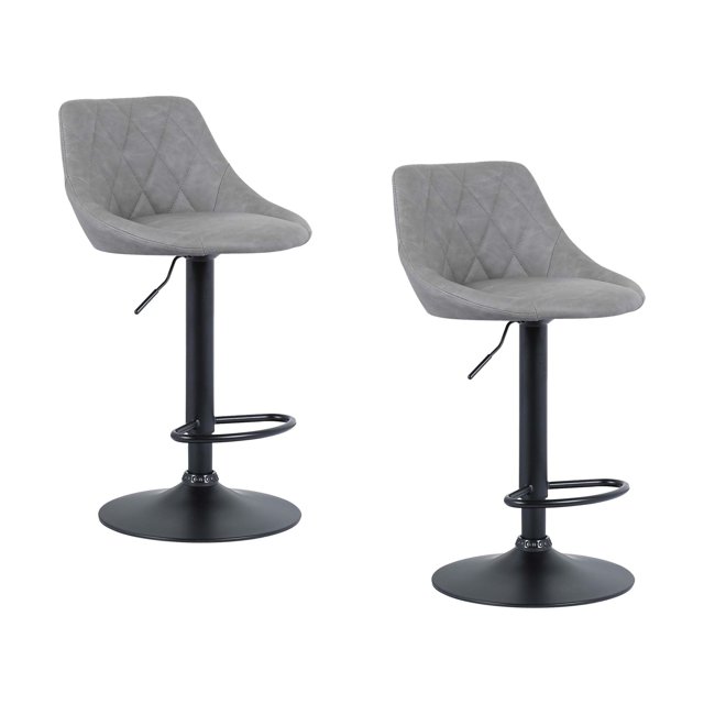 Bronte Living Leatherette Bar Stool with Adjustable Height, 360 Swivel Design, Floor Protection and Pedestal Base with Footrest - Series Janice - Set of 2