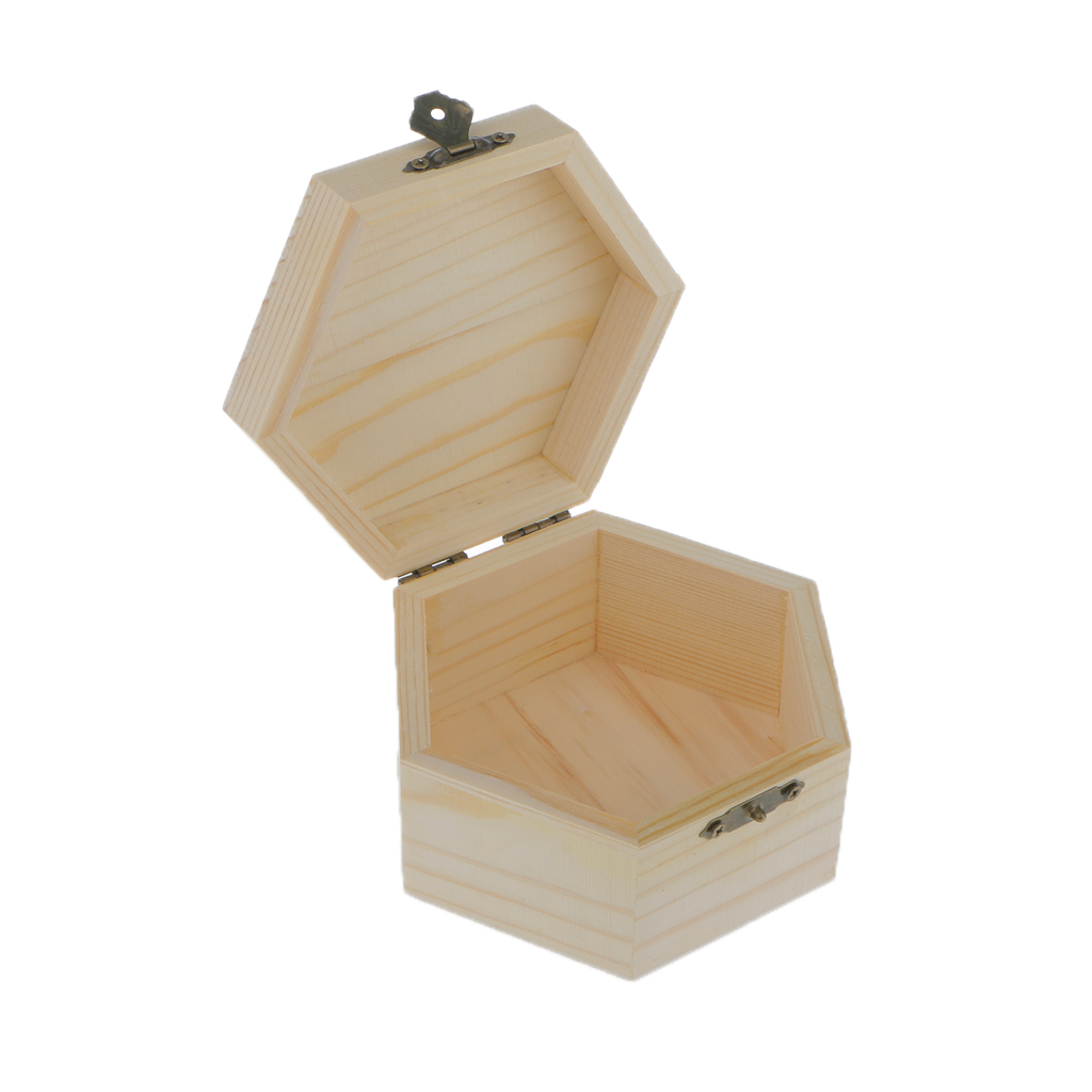 Boîte à Bijoux Hexagonale en Bois Non Peinte Coffre à Bibelots