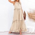 thumbnail image 4 of Robes d'Été pour Femmes 2025 Robe Maxi Sans Manches Décontractée Fluide à Volants Élégante Unie Beige TTG, 4 of 5
