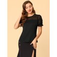 thumbnail image 3 of INSPIRE CHIC Women's Round Neck Lace Keyhole Back Puff Short Sleeve Tops Black M, 3 of 6