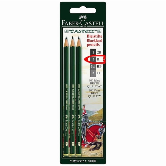 Faber-Castell Castell 9000 Blacklead Pencils B Grade Pack of 3