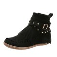 thumbnail image 2 of LSLJS Bottes à Franges pour Femmes à Bout Rond avec Fermeture Éclair Latérale, Couleur Unie, Talon Plat, Tige Basse, Bottines à Franges pour Femmes, Bottes pour Femmes, 2 of 8