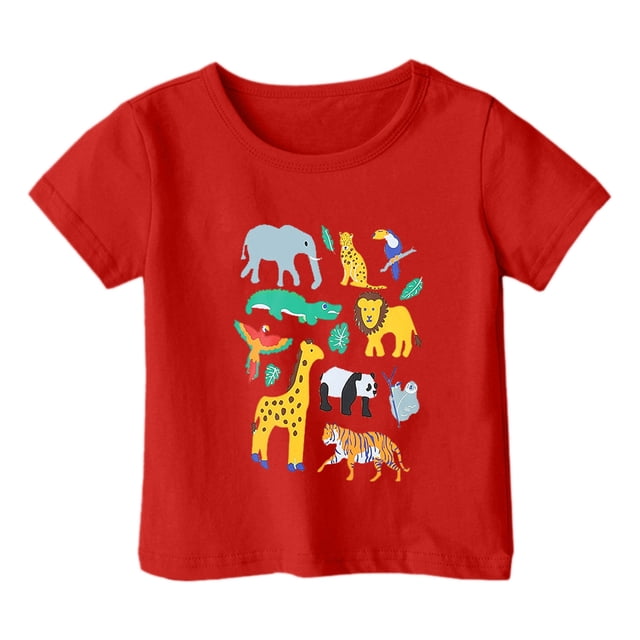 PMVFHDE T-Shirts Garçons Garçon et Fille Mode Décontractée Imprimé Col Rond Ample Manches Courtes T-Shirt Haut Rouge, 4-5 Ans