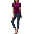 thumbnail image 2 of INSPIRE CHIC Chemise à Col à Volants pour Femmes, Manches Courtes, Hauts en Velours, Blouse TG, Violet, 2 of 6