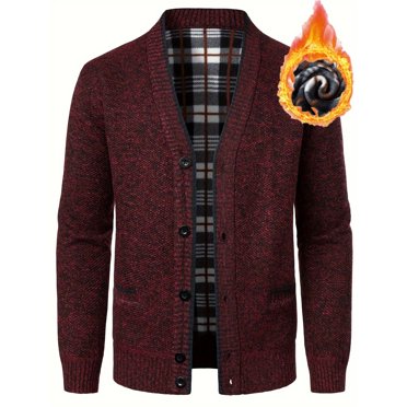 Cardigan Décontracté pour Homme à Col en V avec Boutons et Poches, Chandail Tricoté à Manches Longues avec Taille Élastique pour le Printemps et l'Hiver