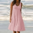 thumbnail image 2 of CHUANK Robes en Lin pour Femmes Été Grande Taille Manches Courtes Col en V Longueur Genou Robe Ample Décontractée Confortable Robe de Plage Soldes de Liquidation 2024, 2 of 6