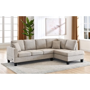 K-Living Nolan Fabric Sectional in Almond Color with USB Port & 2 Throw Pillows