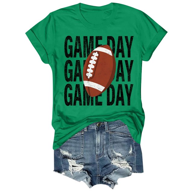 Charmgo Haut pour Femmes Tendance T-Shirts Jour de Match T-Shirt Imprimé 2D pour Femmes Manches Courtes Col Rond T-Shirt Mode Léger Doux Tenue Décontractée Vêtements pour Femmes Football Vert m