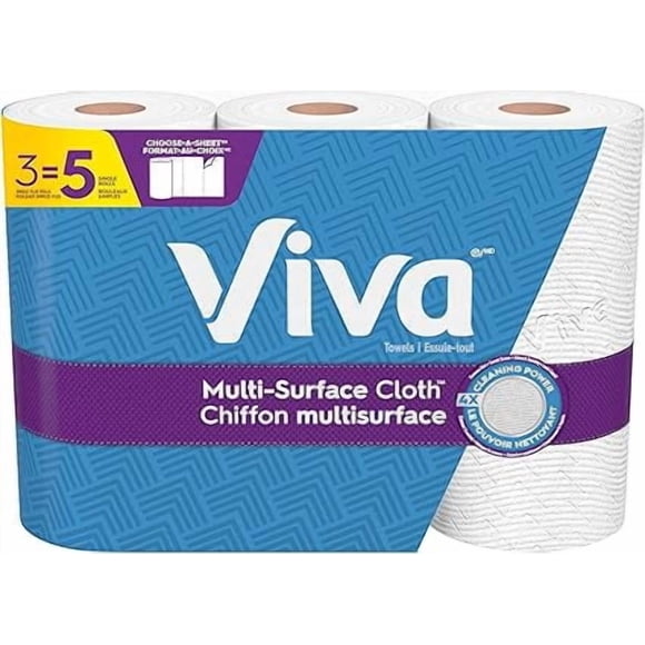 Viva Multi-Surface Cloth Paper Towels, Choose-A-Sheet 3 Big Rolls = 5 Regular Rolls (83 Sheets Per Roll)