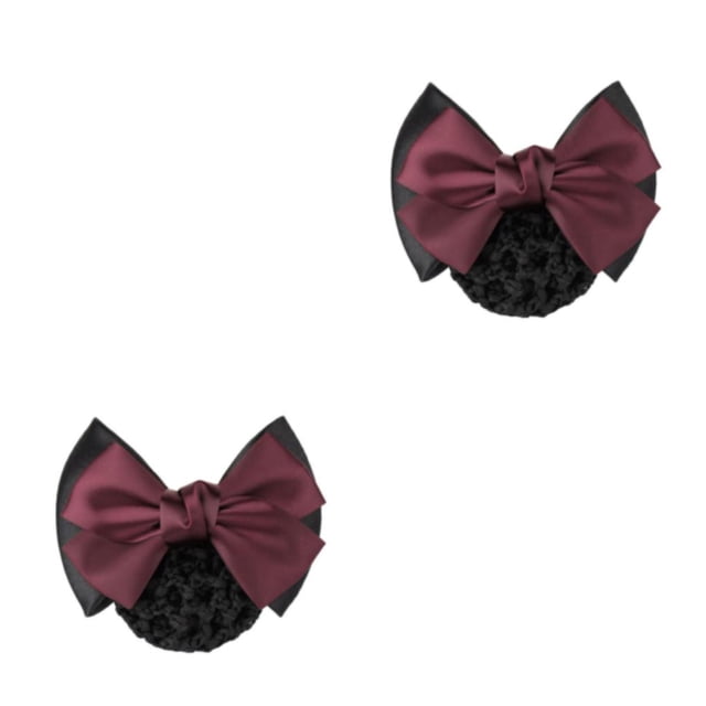 Wweixi Professional Hair Plate Mesh Pocket Featuring Convenient Snood Net Elegant Two Bows-wine red 2Set