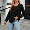 thumbnail image 2 of AherBiu Womens Tops Casual Long Sleeve Square Neck Fall Blouses Loose Comfy Solid Color Shirts, 2 of 4