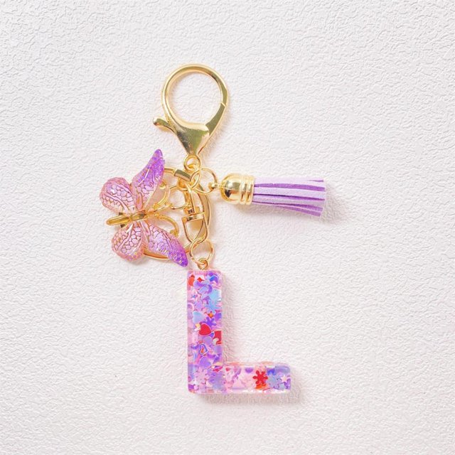 Feltree Initial Letter Keychains for Women Tassel Purple Cute Car Keychain for Wallet Backpack Bag
