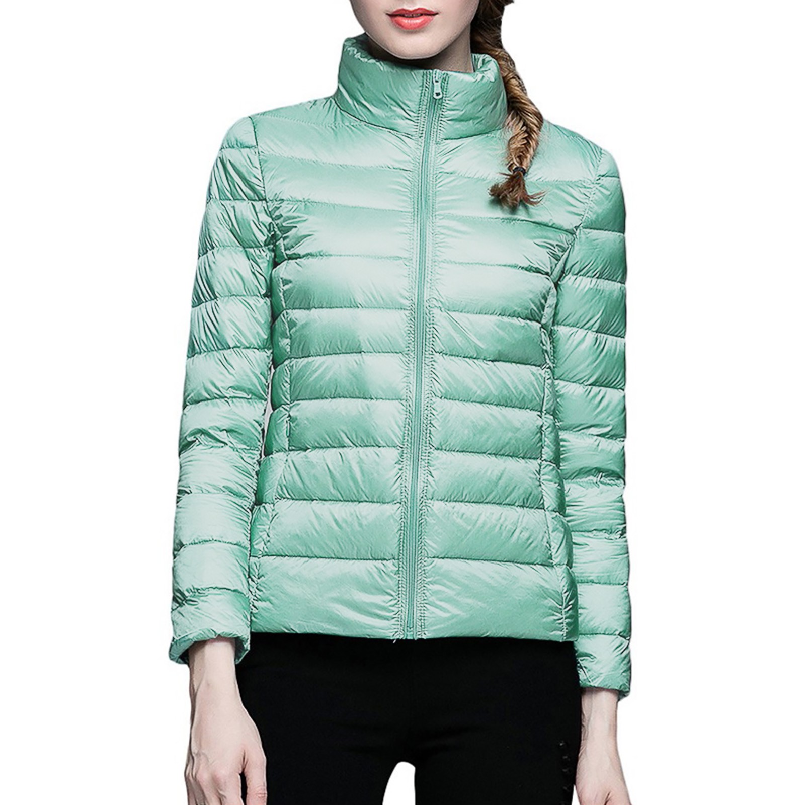 Baberdicy Cardigan Sweaters for Women Lightweight Women's Winter Thin and Light Down Coat Casual Down Coat Slim Quilted Jacket Women's Down Jackets & Parkas Mint Green
