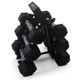 thumbnail image 1 of HolaHatha Hexagonal Dumbbell Free Hand Weight Set w/ Rack, 5, 8, & 10 Lbs, Black, 1 of 8