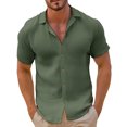 thumbnail image 1 of Cuban Linen Shirts for Men Vintage Retro Button Down Shirt Loose Fit Moisture Wicking Short Sleeve Beach Shirts, 1 of 5
