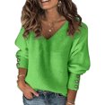 thumbnail image 1 of MAWCLOS Ladies Pullover Long Sleeve Knit Tops V Neck Tunic Blouse Loose Work Solid Color Top Green XXL, 1 of 2