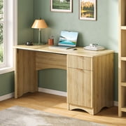 Bestier 47.2" Modern Fluted Writing Desk with Drawer and Adjustable Storage Cabinet, Computer Desk for Home Office, Study or Bedroom, Natural Oak