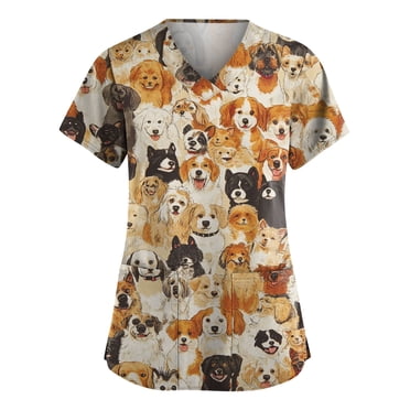 Ktyne Casual Scrubs for Women XL Short Sleeve Nurse Uniforms Funny Vneck Nursing Shirt Causal Fashion Scrub Tops Camel XL