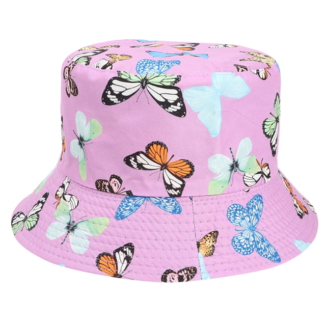 Birdeem Summer Sun Protection Fashion Butterfly Print Outdoor Sun-Hat Fisherman Bucket Hat Cap