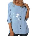 thumbnail image 1 of IROINID Rabais T-Shirts à Manches Longues pour Femmes Décontracté Col Rond Blouse Imprimée T-Shirt Hauts à Boutons, Bleu Ciel, 1 of 4
