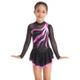 thumbnail image 4 of TiaoBug Robe de Patinage Artistique en Maille Élégante pour Filles avec Strass Manches Longues Robe Tutu de Danse Ballet Rose Vif 8, 4 of 7