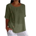 thumbnail image 1 of Timegard Hauts pour Femmes en Coton et Lin Été Manches Mi-Longues Col Rond à Boutons Chemises Décontractées Amples Haut Blouse, 1 of 7