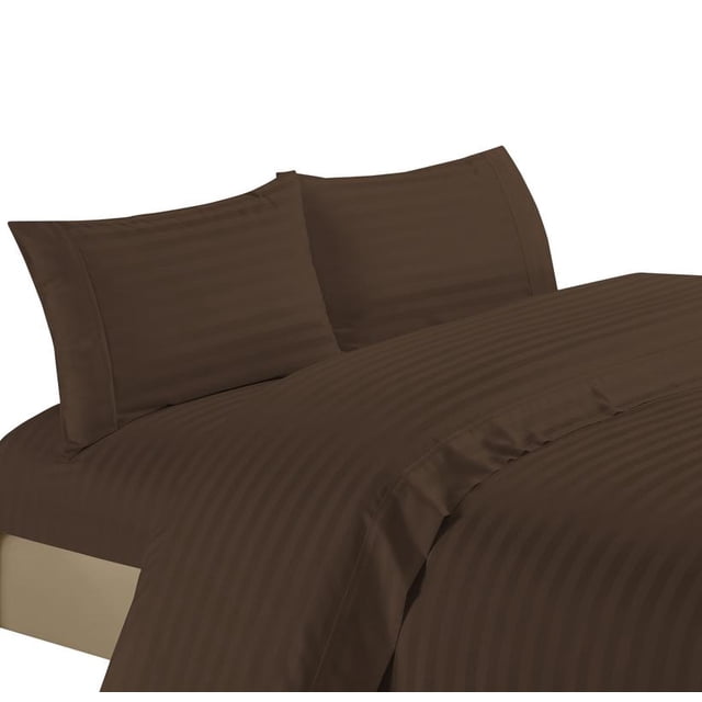 Ensemble de Draps Rayés Luxueux d'Hôtel, 1200 Fils, 100 % Coton Égyptien, 4 Pcs, Poches Profondes (Grand Lit, Chocolat)
