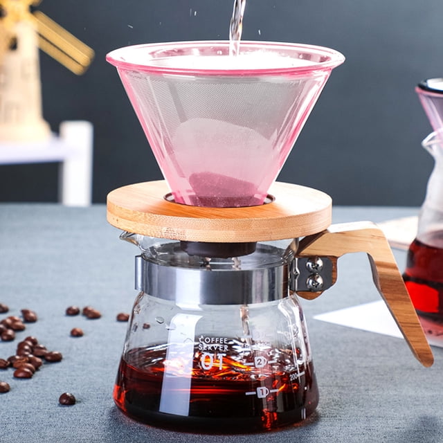 PRETXORVE Coffee Coffee Colored Glass Mug Portable Glass Hand Brewed Coffee Mug Drip Reusable Removable Wooden Base