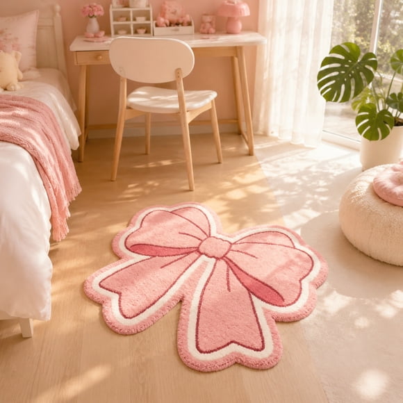 Tyidzon Cute Bow Themed Bedroom Floor Mat Non Grip Stain Proof Sturdy And Effortless To Clean Window Rug