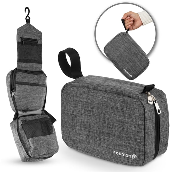 Fosmon Hanging Travel Toiletry Bag, Compact Toiletries Organizer, Cosmetic Makeup Portable Bag, Shower Bathroom Shaving kit, Hygiene Water-Resistant Carrying Travel Accessories for Men and Women