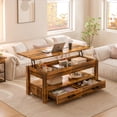 thumbnail image 1 of GUNAITO Table Basse Relevable avec 2 Tiroirs, Table Basse Convertible en Bois avec Rangement pour Salon, Table Centrale, Marron, 107 cm (42 Po), 1 of 9