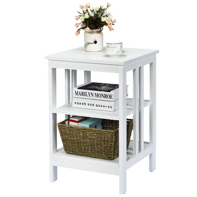 Patiojoy Table d'Appoint à 3 Niveaux Table de Chevet Bout de Canapé Étagère de Rangement et d'Exposition Blanc