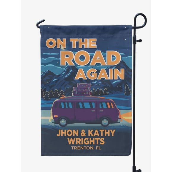 Printtoo Bleu Oxford On The Road Again Caravanes Drapeaux de Camping Personnalisés pour Campeurs Double Face Drapeau de Camping Extérieur Drapeaux de Jardin