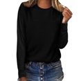 thumbnail image 1 of CEHVOM Hauts pour Femmes Col Rond Couleur Unie Manches Longues Décontracté Ample Blouse T-shirt Hauts, 1 of 5