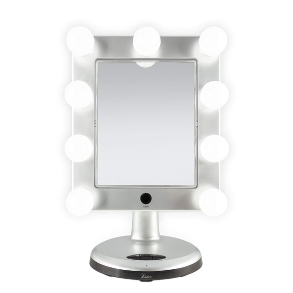 Zadro Melrose LED Variable à 3 Couleurs Éclairé Double Face Grossissement 5X/1X Bluetooth Coiffeuse Beauté Maquillage Miroir Style Hollywood, Nickel Satiné
