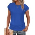thumbnail image 2 of Plebaso T-shirts Décontractés pour Femmes d'Été à Manches Courtes Style Cap, Col Rond, Couleur Unie, Coupe Ample, T-Shirt Basique pour Femmes, 2 of 7