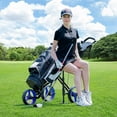 thumbnail image 3 of Costway Chariot de Golf Pliable à 3 Roues à Pousser et Tirer avec Siège, Tableau de Bord, Sac, Bleu, 3 of 10