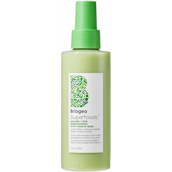 Briogeo Superfoods Avocado and Kiwi Mega Moisture 3-in-1 Leave In Conditioner | Hydrate, Detangle, and UV Protection | Vegan, Phalate & Paraben-Free | 170ml