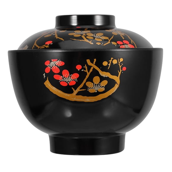 EXHUMKY Asian Soup Bowls Lidded Soup Serving Bowl Black Wear Resistant Kitchenware 1Pcs