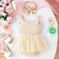 thumbnail image 3 of MIASHUI Girls Sleeveless Rib Romper Skirts with Bowknot Headbands Outfits,Beige,6-12 Months, 3 of 9