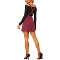 thumbnail image 3 of Unique Bargains Jupe à Bretelles Mini Décontractée pour Femme en Coton Lavé à Boutons devant, Rouge Vin, P, 3 of 6