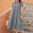 thumbnail image 1 of Robes pour Femmes 2024 Été Surdimensionnée Décontractée Aguichant Col Rond Uni Manches Courtes Robe à Boutons Rabais de 50 % Liquidation!, 1 of 6