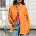 thumbnail image 2 of Baberdicy Distressed Denim Jackets for Women - Fall/Winter Vintage Loose Fit (Oversized, Ragged Hole Design) Orange XL, 2 of 6