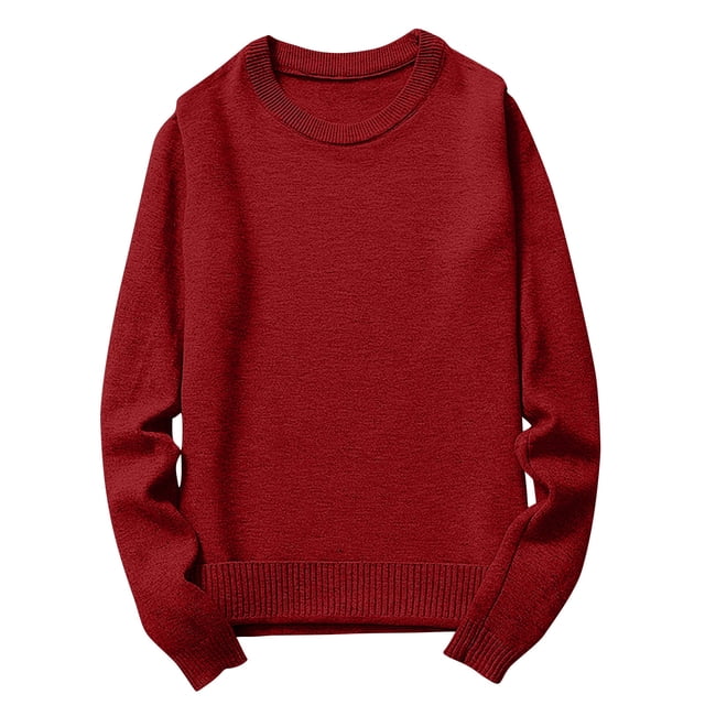 Japceit Chandails pour Hommes, un Chandail Tricoté Rouge Uni avec Col Rond, Manches Longues et Coupe Ample au Bas. Idéal pour un Usage Décontracté, Extérieur et Quotidien au Printemps et en Hiver. s'Agence Souvent avec des Vestes Ou des Trenchs pour Superposer.