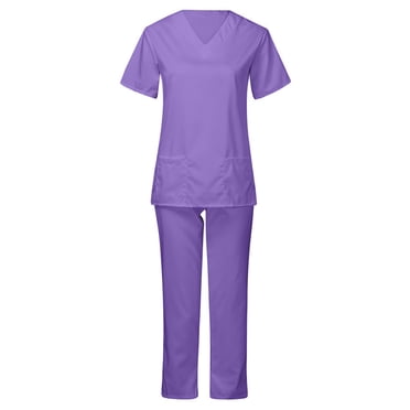EQWLJWE Nurse Scrubs Uniform Womens Scrubs for Women Set Clearance Nurse Scrubs Costume Women's Cool Stretch V-Neck Top and Cargo Pant Set Plus Size Halloween Scrubs