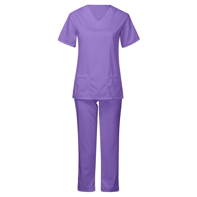 Penkiiy Ensemble de Sarrau à Manches Courtes et Col en V pour Femmes, Violet, 2TG