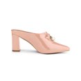 thumbnail image 3 of BLISSFUL STEP Women's Pearl Bow Block Heel Slides Mules Nude 7, 3 of 7